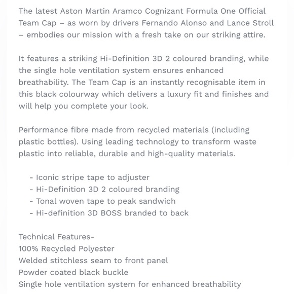 NWT Aston Martin F1 By BOSS Aramco Cognizant official Team Cap - Picture 12 of 12